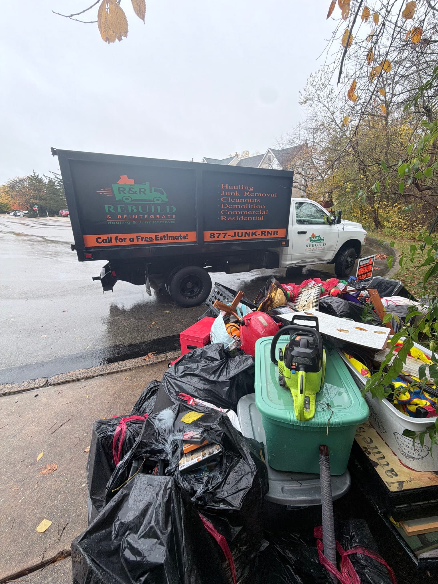Residential garage full of junk waiting for removal